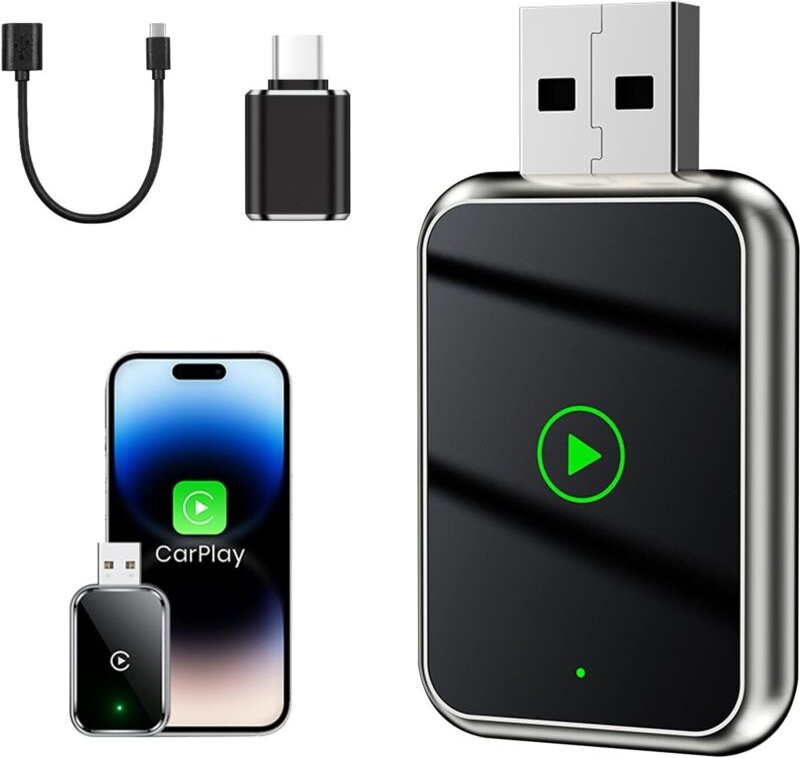 2-in-1-Kabelloser Carplay Plus Android Auto-Adapter, Bluetooth-verbundener Carplay-Adapter, kompatibel mit iPhone-Versio...