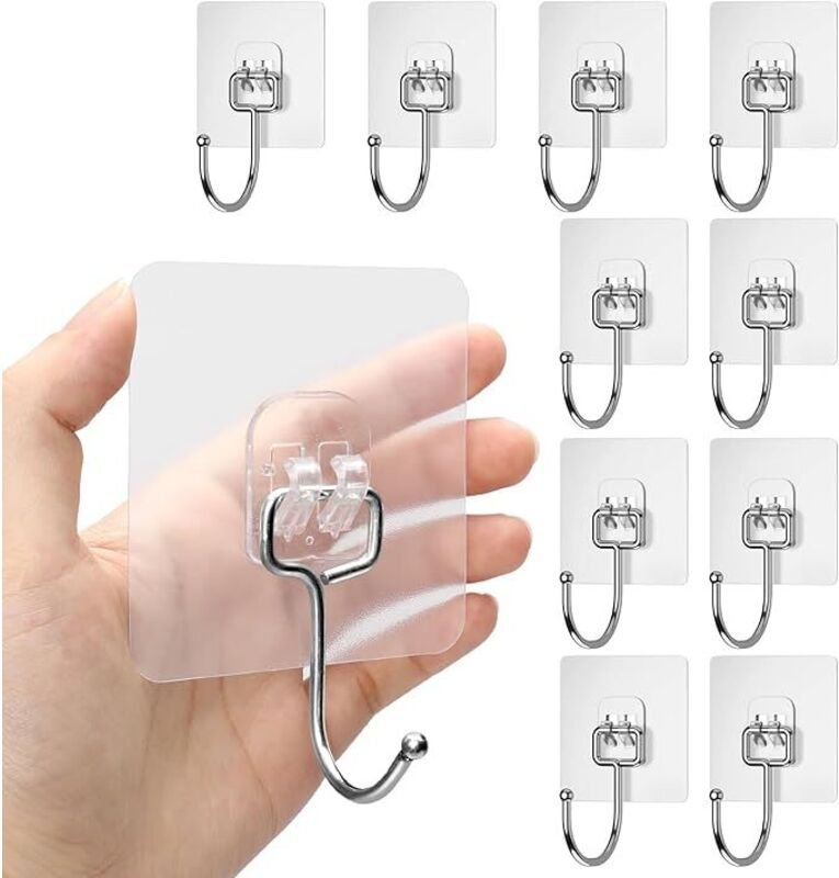 Selbstklebende Haken, 10 Stück 15kg (Max) Klebehaken Transparent, Handtuchhalter Ohne Bohren, Wandhaken Selbstklebend fü...