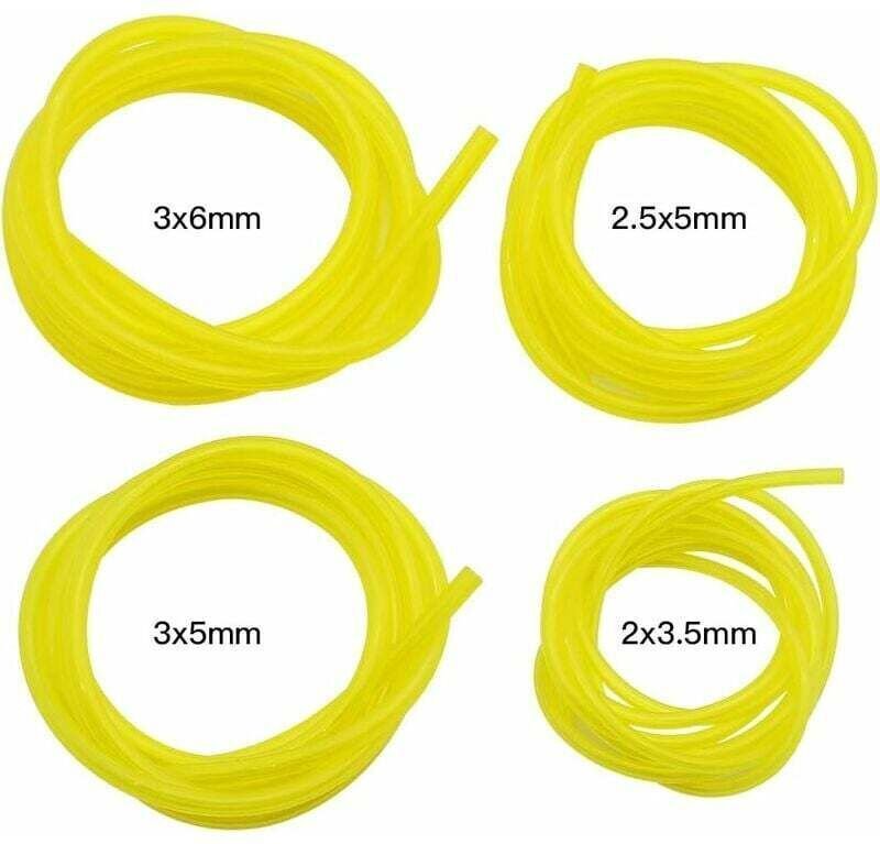 4 Stück Kraftstoffschläuche, Länge 1,5 m, Universal-Kraftstoffleitung, Gartengeräte, gelb, transparent, für Gebläse, Tri...