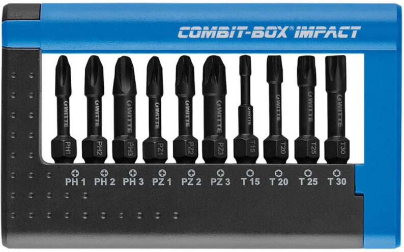 Witte Combitbox IMPACT, Bitbox mit 10 Bits für Akkuschrauber + Aufnahme T/PZ/PH