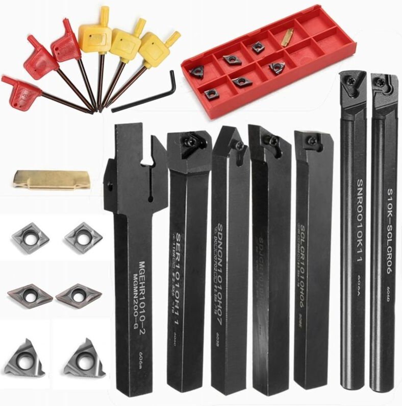 21 Stück Drehwerkzeughalter, multifunktionaler Hartmetall-Drehhalter mit Bohrfutteraufnahme und Hartmetall-Einsätzen, fü...