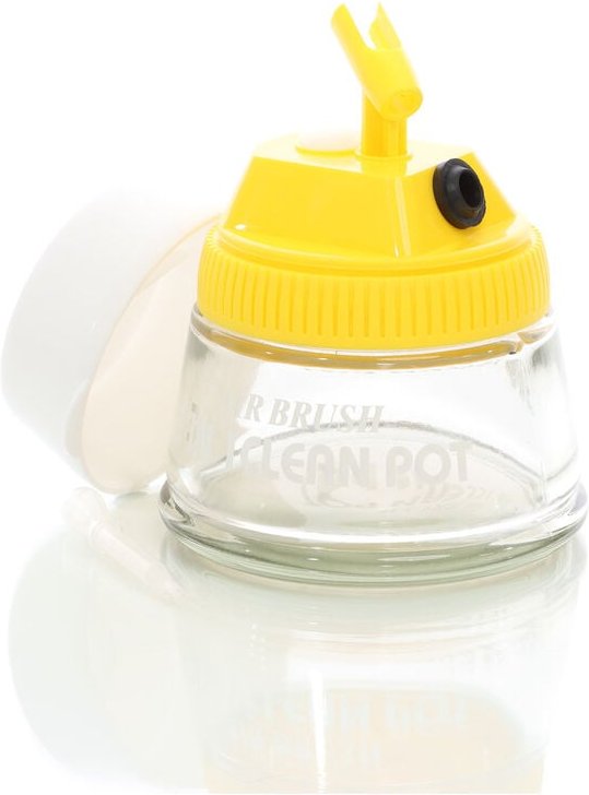 Reinigungsbehälter für Airbrush Pistolen Reinigung, Becher mit Halterung und Mischdeckel, Airbrush Zubehör - Wiltec