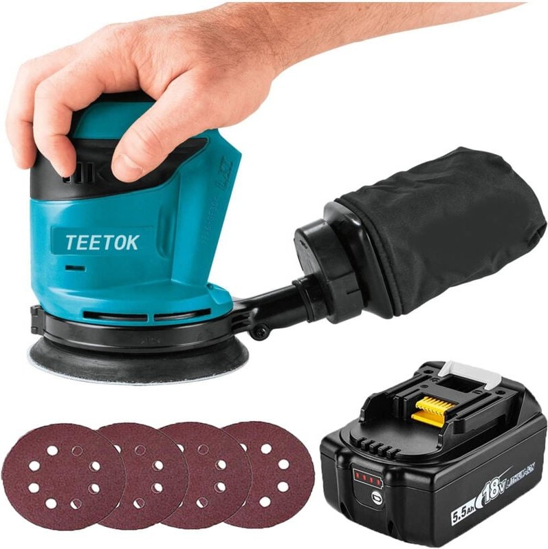 Exzenterschleifer,Akku-Exzenterschleifer,Bürstenlos,Exzenterschleifer Poliermaschine 18 V Ø125 mm mit Staubbeutel und 4 ...