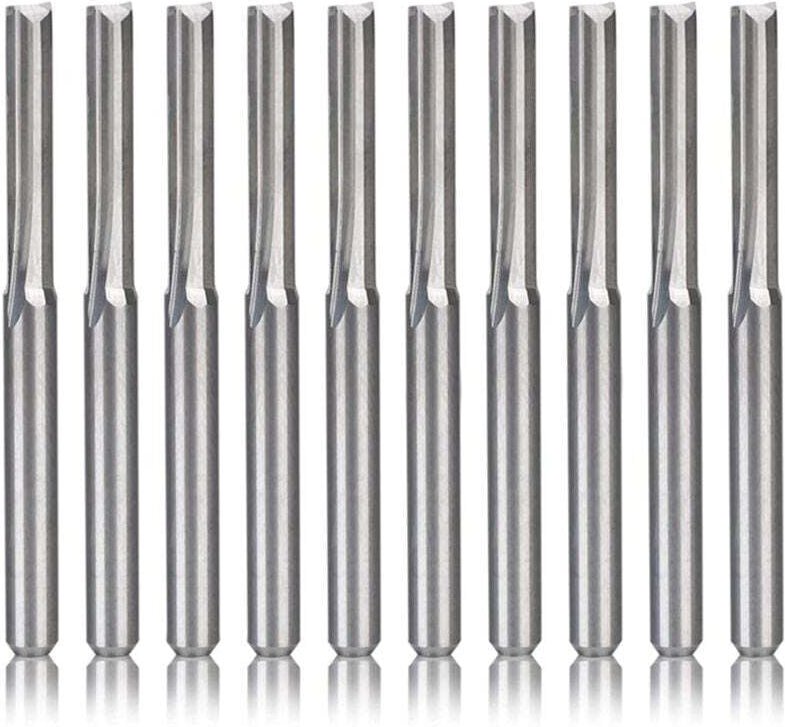 10 Stück Serie 2-Schneiden-CNC-Fräser 3,175 mm gerader Nutfräser aus Wolframstahl für Holz und Kunststoff