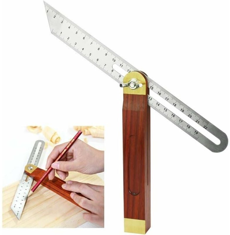 ZVD - Tischlerwinkel aus Edelstahl und Holz, 200 mm, falscher Winkel mit Griff, 0 bis 360 Grad, langlebige Zimmermannswi...