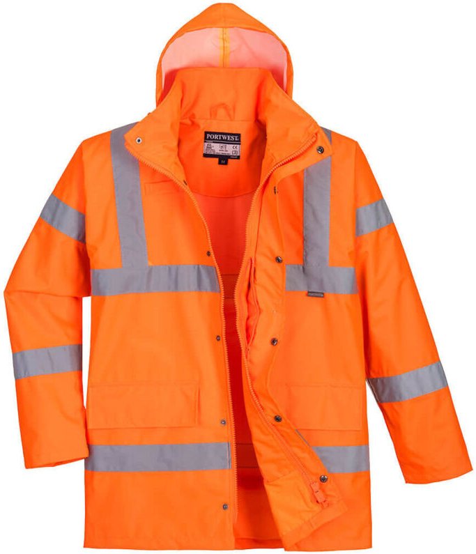 Regenjacke mit hoher Sichtbarkeit, Farbe: Orange, Größe XL - Portwest