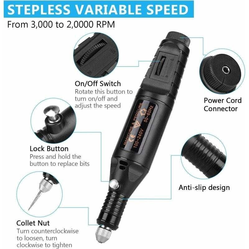 Elektrischer Gravierstift mit einstellbarer Geschwindigkeit, DIY-Mikroschleifmaschine, 70 Sets mit je zwei schwarzen eur...