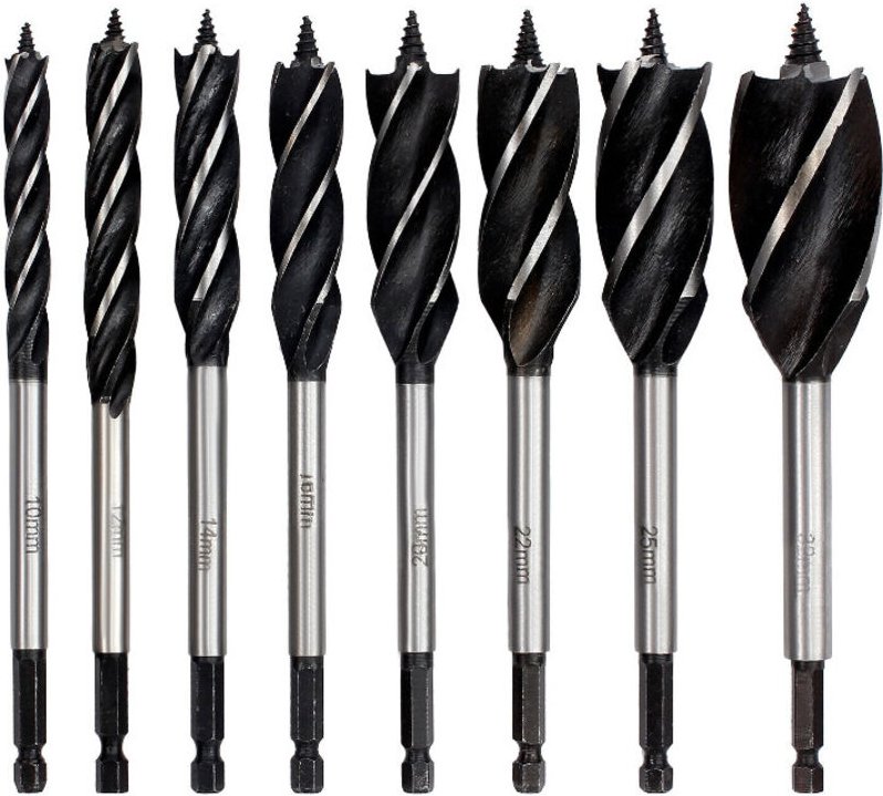 Jalleria - 8-teiliges Holzbohrer-Set, 10 mm/12 mm/14 mm/16 mm/20 mm/22 mm/25 mm/30 mm x 165 mm für Holz mit 6,35 mm Sech...