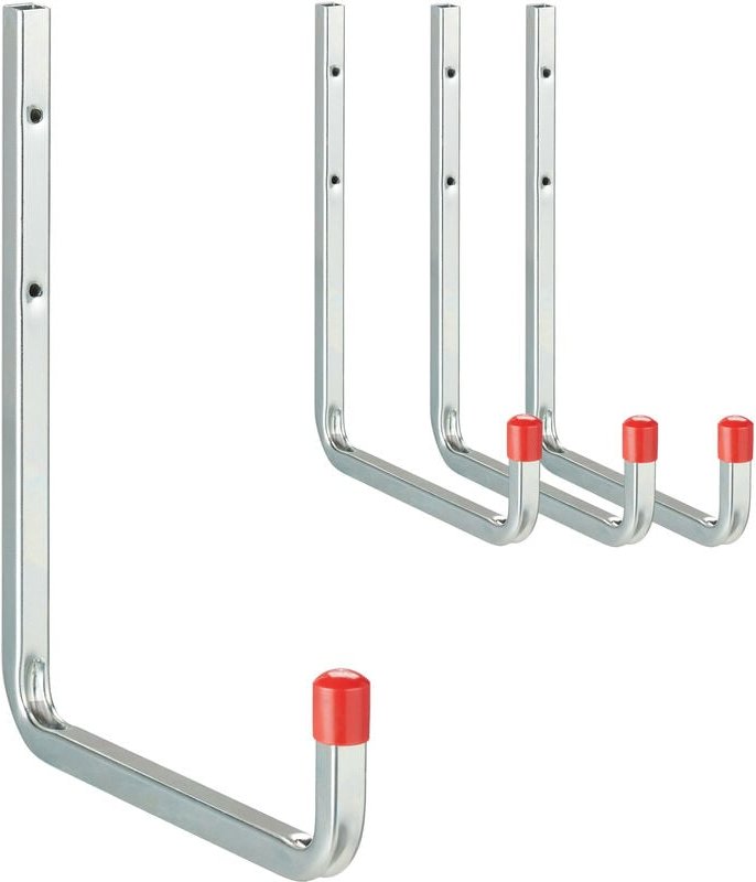 Relaxdays - Wandhaken 4er Set, bis 40 kg, Stahl, Universalhaken für Garage, Werkstatt, Keller, Schwerlasthaken, silber/r...