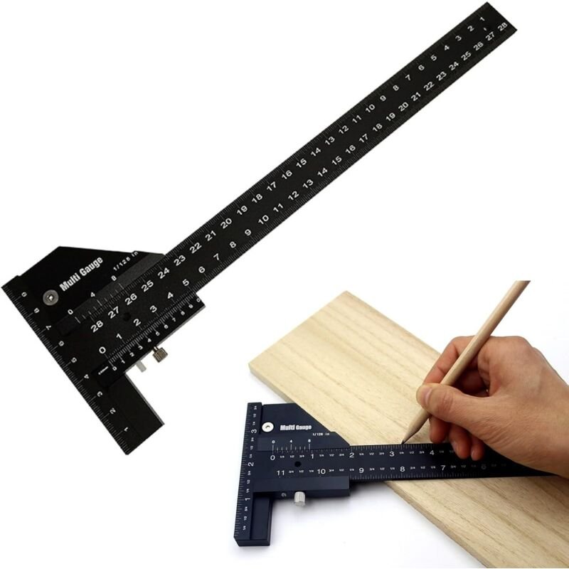 T-förmiger Holzbearbeitungslineal, mehrfach verschiebbarer Tiefenmesser aus Aluminiumlegierung, mehrere Rolltiefen, geei...