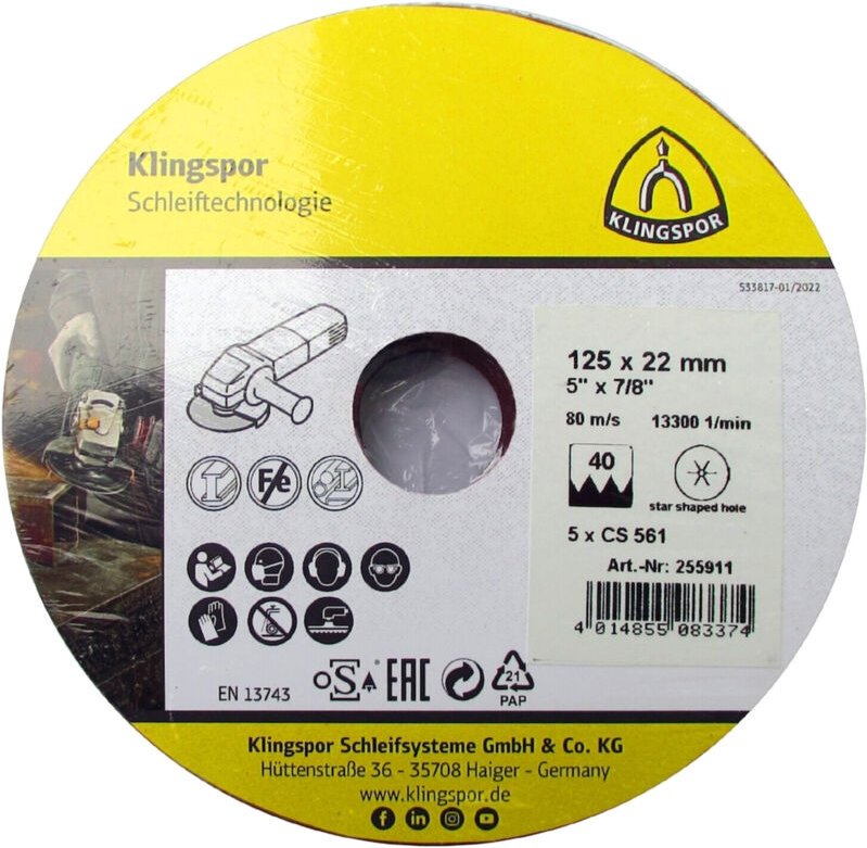 Klingspor Fiberscheiben 115x22/Korn 80 25 Stk