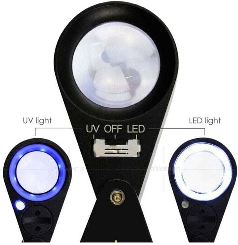 Loupe de bijouterie LED/UV 40x 21 mm avec trois couches de verre optique un outil de loupe de poche adapté aux bijoutier...