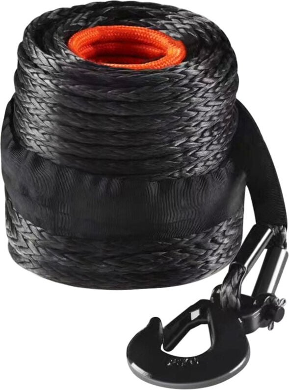 Synthetisches Windenseil, 1/2 Zoll x 28,0 m, 32.000 lbs Synthetikkabel mit Schutzhülle + geschmiedetem Haken + Zuggurt, ...