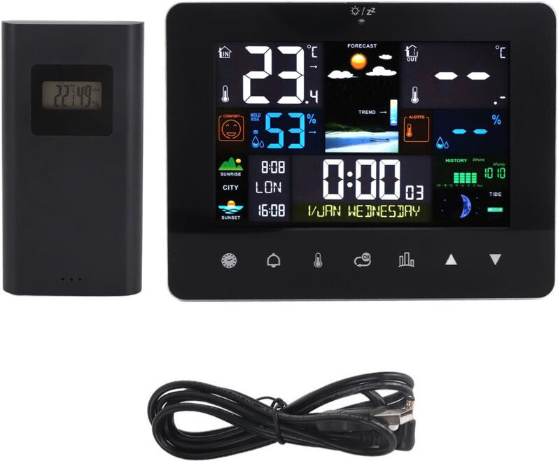 Professionelles kabelloses Wetterstation, Digitalthermometer mit Außen- und Innensensor, Farb-LCD-Display, Hygrometer, B...