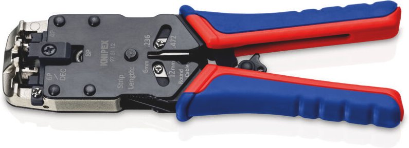 Knipex - 97 51 12 sb Crimpzange für Westernstecker mit Mehrkomponenten-Hüllen brüniert 200 mm (SB-Karte/Blister)