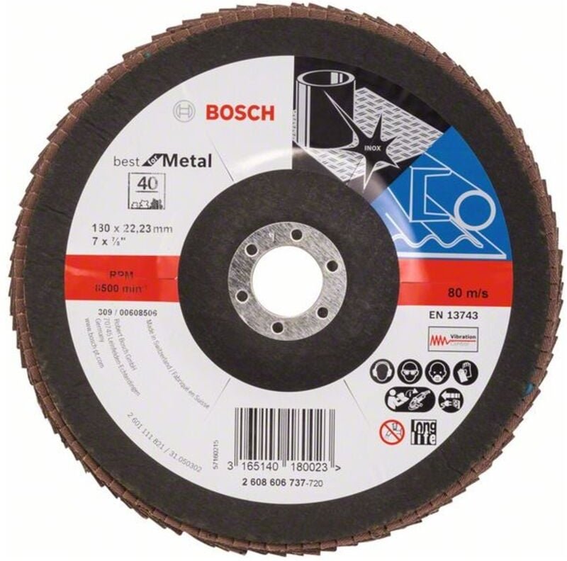 Bosch - Fächerschleifscheibe X571, Best for Metal, gewinkelt , 180 mm, 40, Glasgewebe