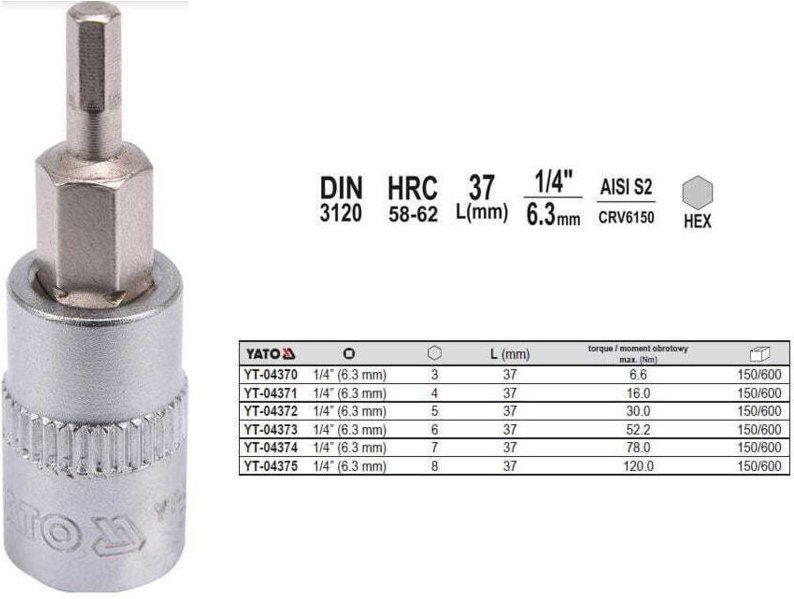 YATO INBUSSCHLÜSSEL 1/4" 6x37mm