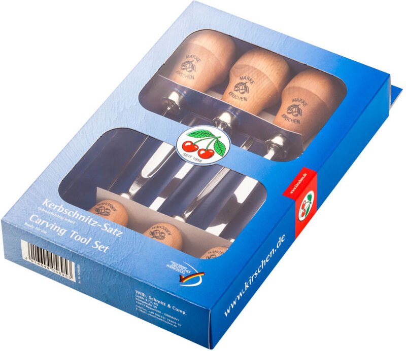 Kirschen - Kerbschnitzbeitel-Satz 6-teilig Spezial-Werkzeugstahl Handgeschmiedet