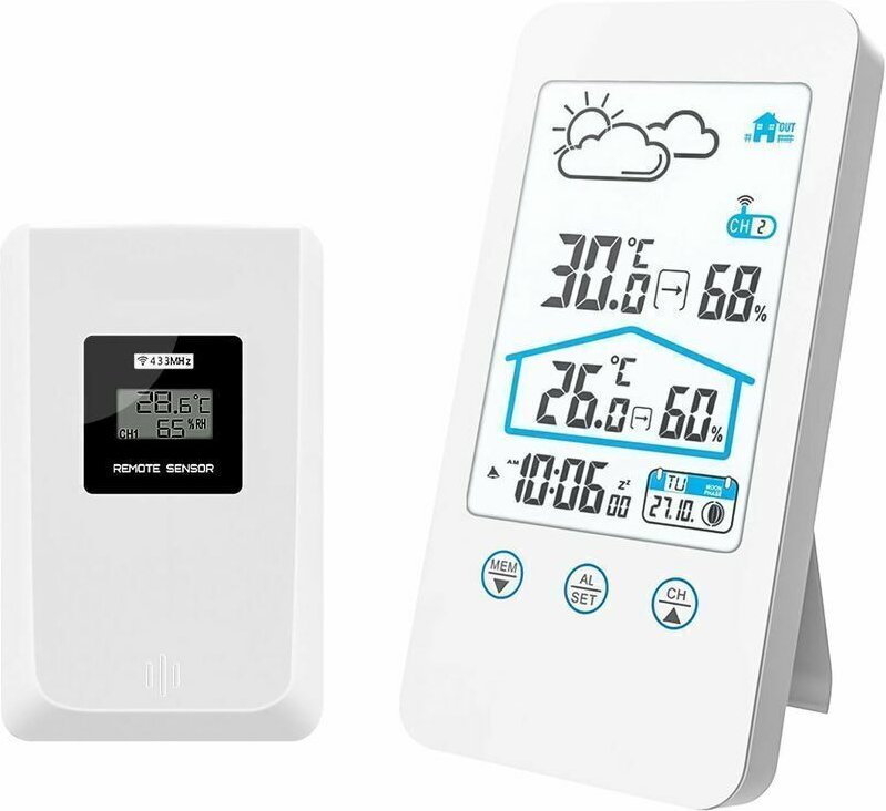 Drahtlose Wetterstation, drahtloses digitales Innenthermometer, Luft- und Feuchtigkeitsbarometer für Innenräume, Wetters...