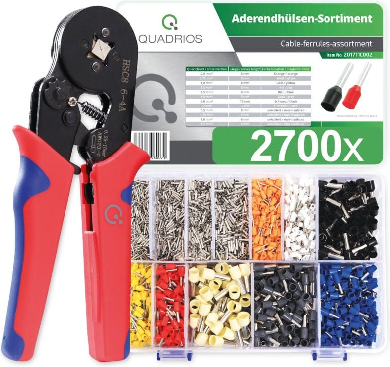 Quadrios - selbsteinstellende Automatik-Crimpzange mit isolierten/unisolierten Aderendhülsen Set