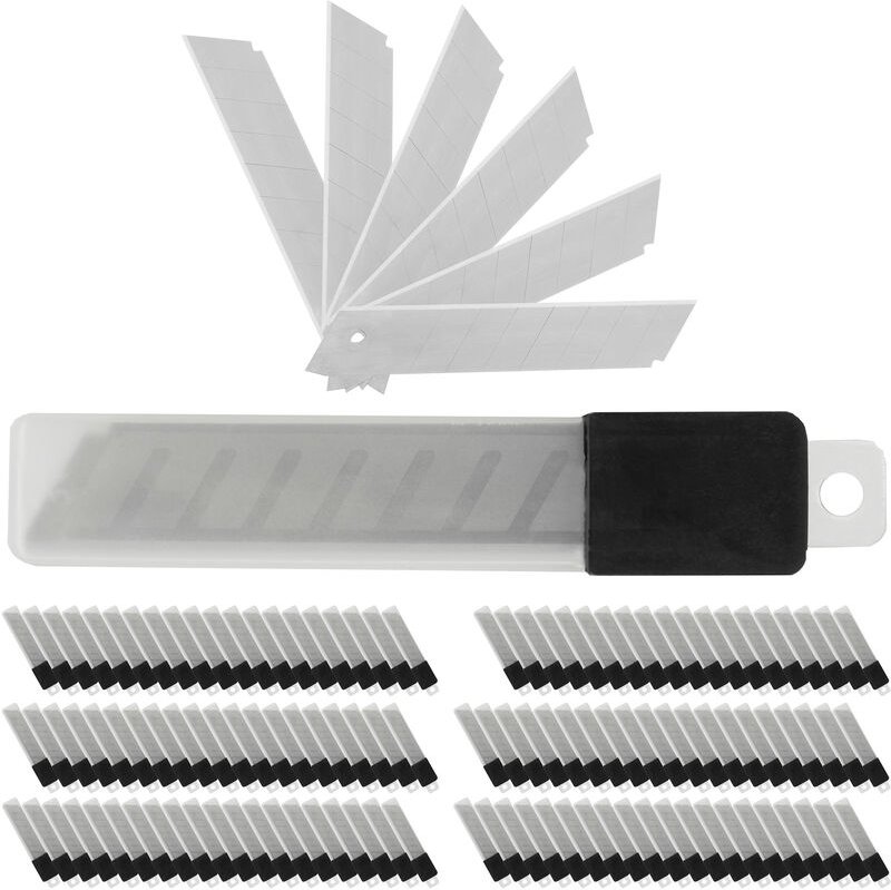 1200 x Abbrechklingen, 7 Bruchstellen je Klinge, Cutterklingen, extrem scharf, 18 mm, Carbonstahl Ersatzklingen, silber