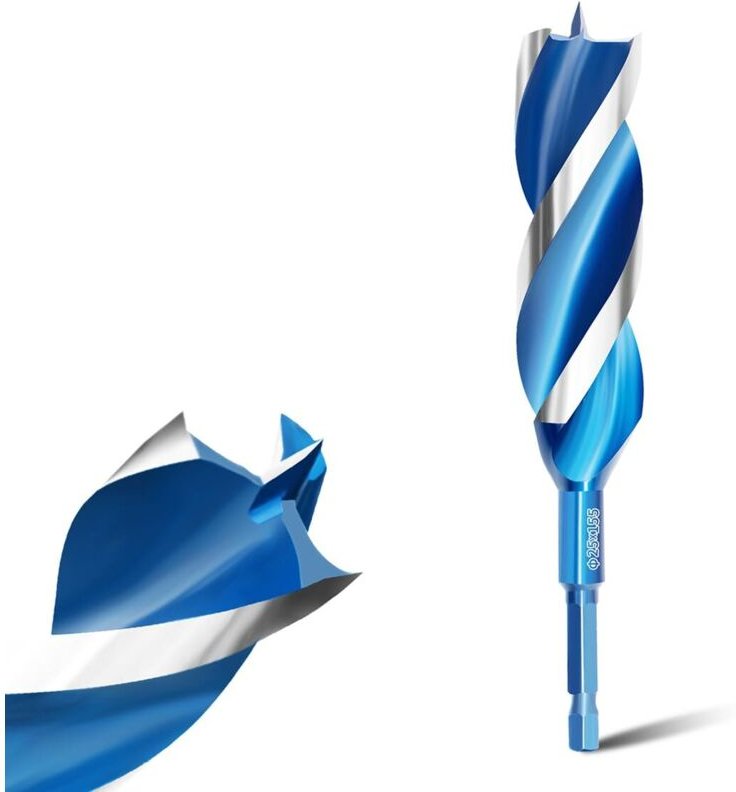 Professioneller 25 mm x 155 mm Spiralbohrer für die Holzbearbeitung mit Führungsspitze und 1/4-Zoll-Sechskantschaft