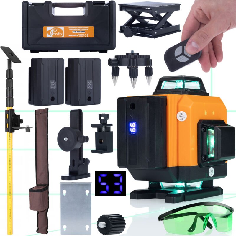 Rosfix Set Orange Tiger ROT16L – 16 Linien Kreuzlinienlaser mit Stativ, Wandhalter & Brille 360° Grünlaser, IP54, 25 m R...