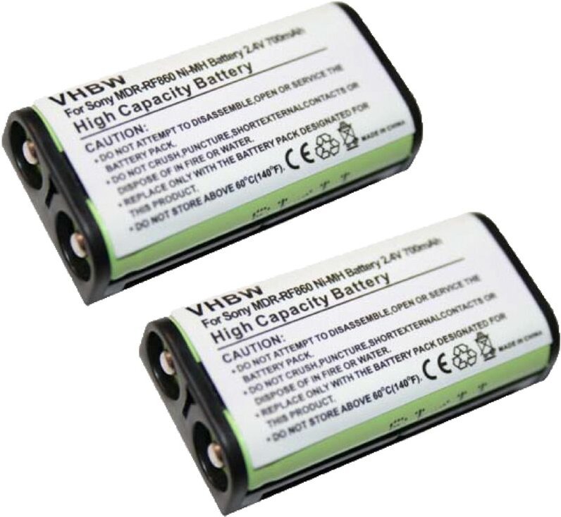 Vhbw - 2x Akku kompatibel mit Sony MDR-RF850RK, MDR-RF855, MDR-RF855RK, MDR-RF855R Wireless Headset Kopfhörer (700mAh, 2...