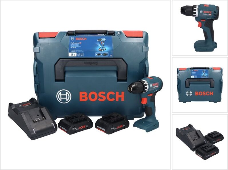 Bosch GSR 18V-45 Akku Bohrschrauber 18 V 45 Nm Brushless + 2x ProCORE Akku 4,0 Ah + Ladegerät + L-Boxx