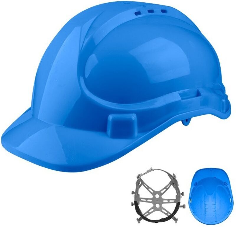 WADFOW blauer Bauhelm, Polyethylen, 320 g, 6-Punkt-Aufhängung, inklusive Gurt