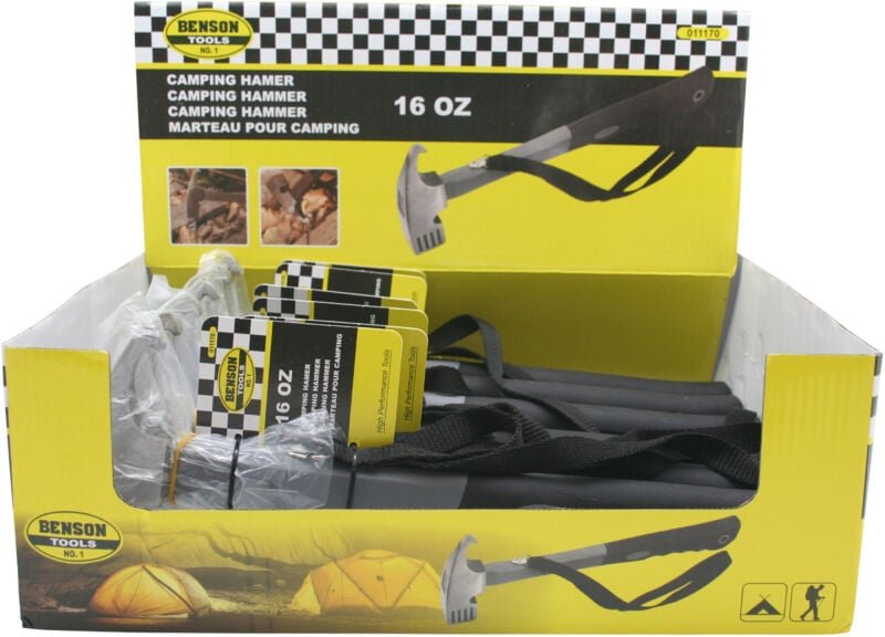EDM - Benson Outdoor Camping Hammer 16 oz – Ideal zum Einschlagen und Herausziehen von Zeltheringen, robuste Stahlkopfko...