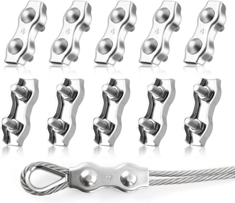 10 Stück M4-Duplex-Kabelclips, Kabelklemmen aus Edelstahl 304, Duplex-Kabelclips für Drahtseile, Wäscheleinen, zum Aufhä...