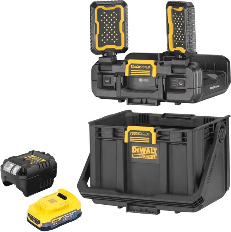 DeWalt DWST08061-1 Werkzeugbox mit integrierten Leuchten 395 x 352 x 255 mm ToughSystem 2.0 + 1x Powerstack Akku 1,7 Ah ...