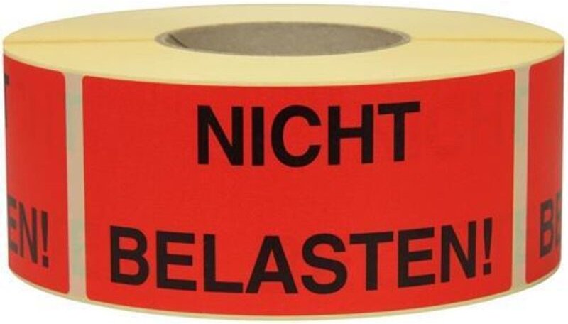 Warnetiketten Maße 145x70mm Papier rot NICHT BELASTEN TRANSPAK
