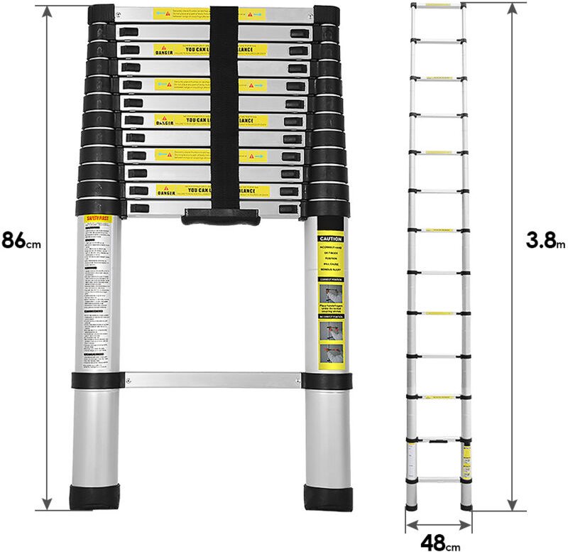 Randaco Teleskopleiter Alu 3.8m Stehleiter Mehrzweckleiter Alu Anlegeleiter Multifunktionsleiter Ausziehleiter