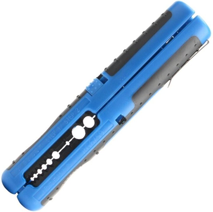 x Abisolierzange, multifunktionaler tragbarer Stift-Abisolierer, Netzwerkkabel, Draht, Koaxialschneider, 10–20 AWG, blau