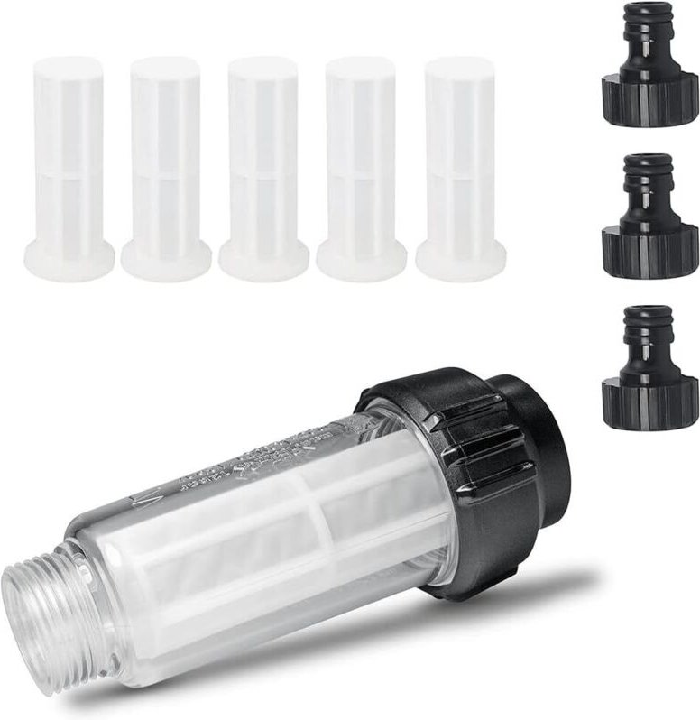 Hochdruckreinigerfilter für Bewässerungswasser, 3/4"-Wasserfilter mit 5-teiligem Filtereinsatz und 2 Kunststoffanschlüss...