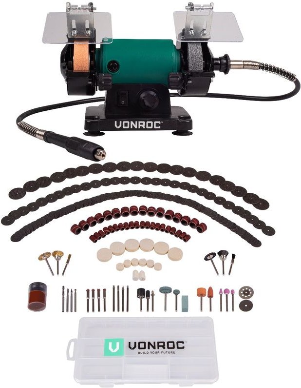 Tischschleifmaschine / Multitool 150W - 75mm mit flexibler Welle - Inkl. 192 Zubehörteile