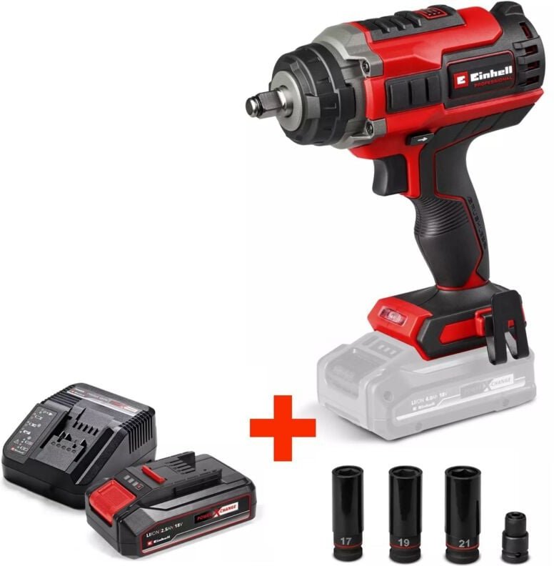 Einhell Akku-Schlagschrauber IMPAXXO 18/450 Solo inkl. Nuss-Set & 2,5 Ah Akku Starterset