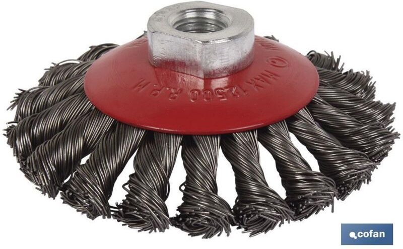 Geflochtene Schrägbürste M14 Ø100 Stahl 0,5 mm