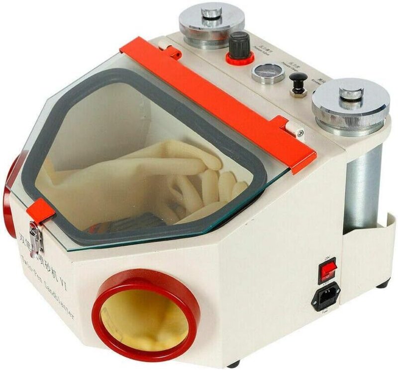Sandstrahlkabine, Dental Lab Sandstrahler 220V Dental Lab Sandstrahlgeräte Doppelstift-Sandstrahler mit Sichtfenster Zah...