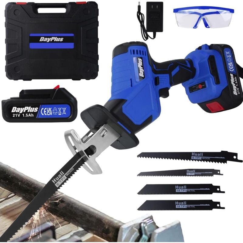 Dayplus - Mini-leichte Säge mit Lithium-Ionen-Batterie und einem Ladegerät, No-Load Speed Akku-elektrische Säge, 4-Blatt...