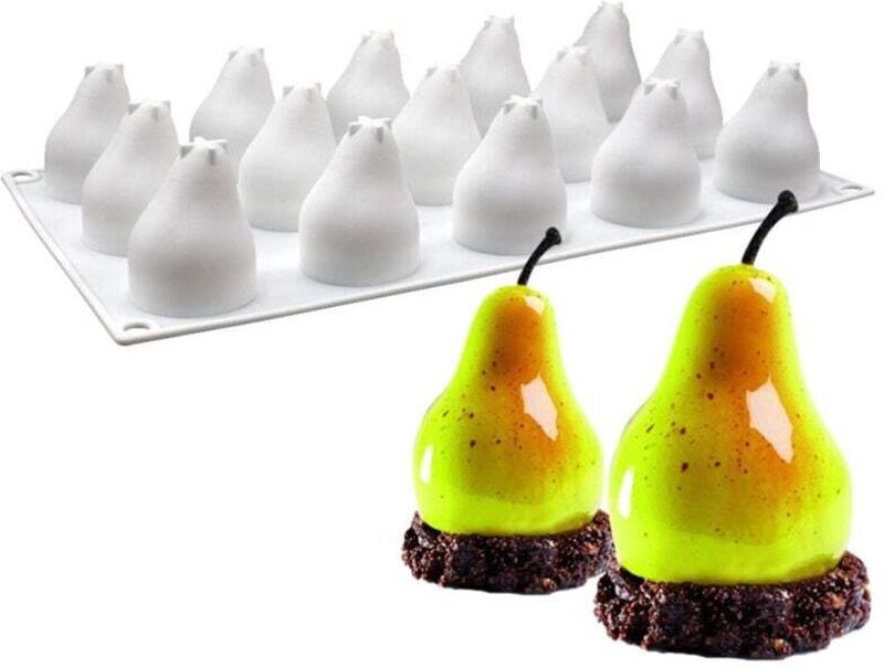 Vtizikl 15 cavités 3D Moule à poire en silicone pour la cuisson de la mousse, des gâteaux, des poires et des fruits en s...