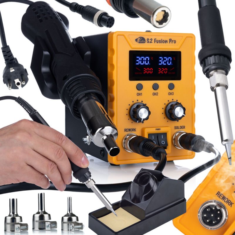 Rosfix S2 Fusion Pro – Lötkolben Station 2-in-1 700W Heißluft, 60W Kolben, 760W gesamt LCD, Kalibrierung, ESD Safe Kunst...