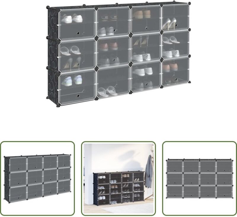 Würfelregal - Regalsystem mit 12 Würfeln und Türen Schwarz PP