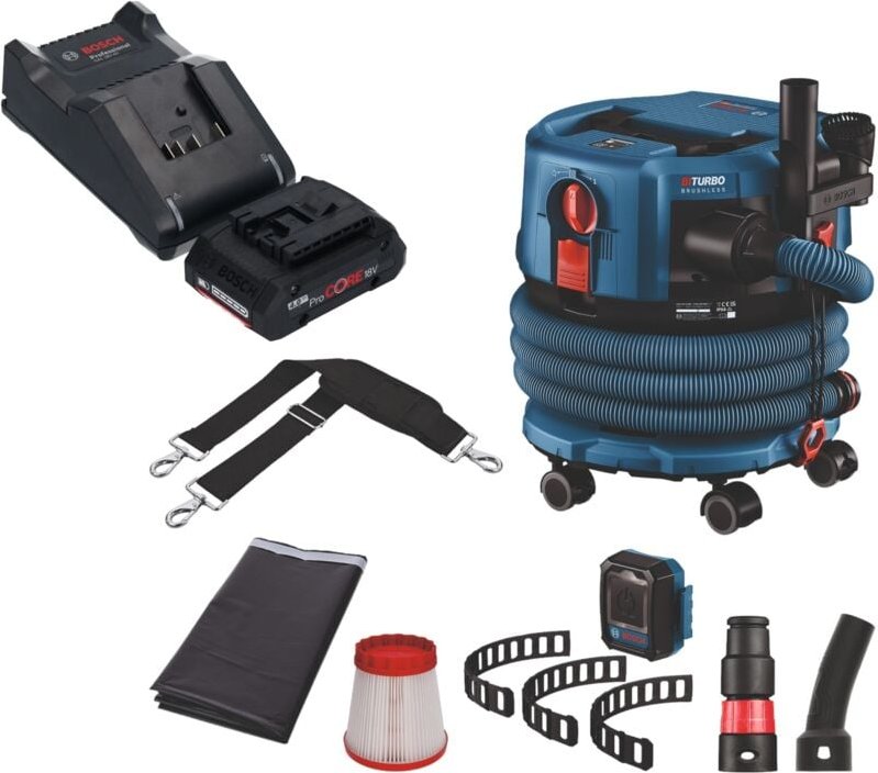 Bosch gas 18V-12 mc Professional Akku Staubsauger biturbo Brushless + 1x ProCore Akku 4,0 Ah + Ladegerät + Zubehör