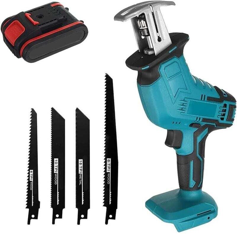 Hakensäge, tragbare, einhändig bedienbare, akkubetriebene Elektrosäge mit 4 Sägeblättern, 0-4000 U/min für Holz-, Metall...
