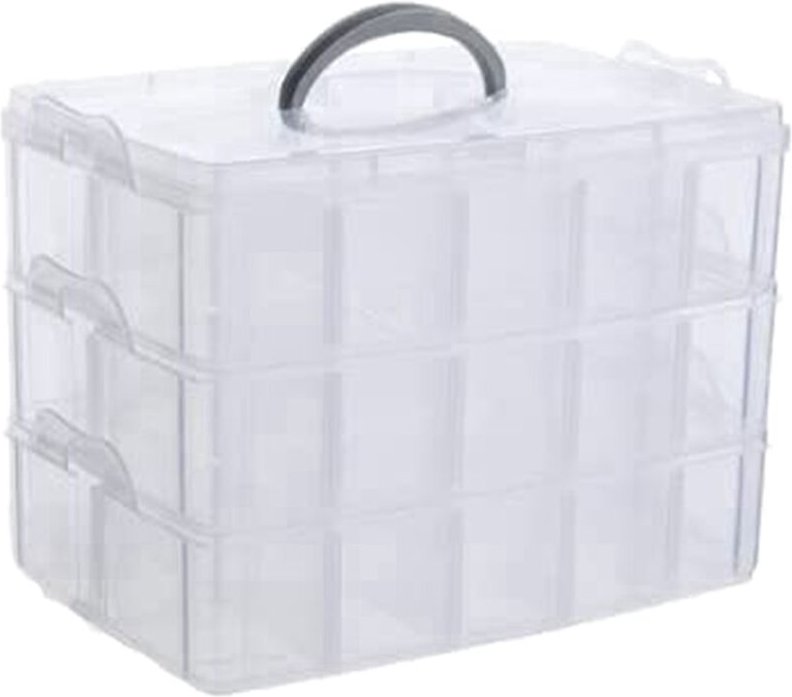 Organizer für Kunst, Kunsthandwerk und Schmuck, Stapelbarer 3-StöCkiger Aus Durchsichtigem Kunststoff mit 30 Verstellbar...