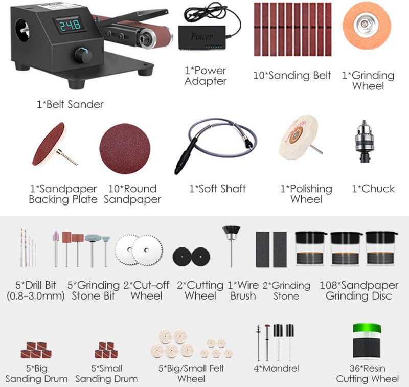 Eosnow 350W vertikaler und horizontaler Mini-Gürtelschleifer Elektrische Schleifenpoliermaschine Mühle Kleine Sandgürtel...