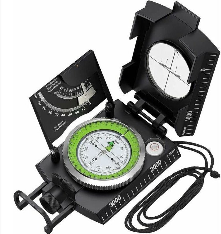 BEBUSINGOTO 1-teiliger Kompass, professioneller militärischer Wanderkompass, Sichtkompass aus Metall mit Kilometerzähler...